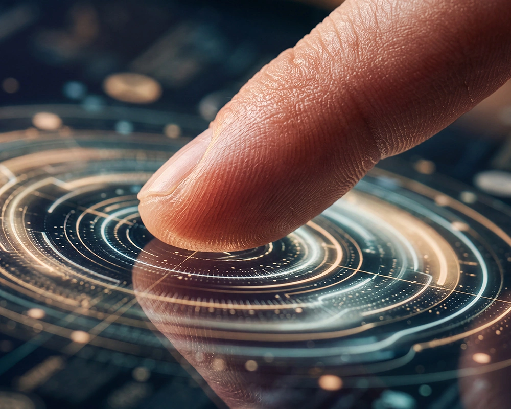 Finger berührt eine digitale Oberfläche, Symbol für die digitale Kanzlei TKP